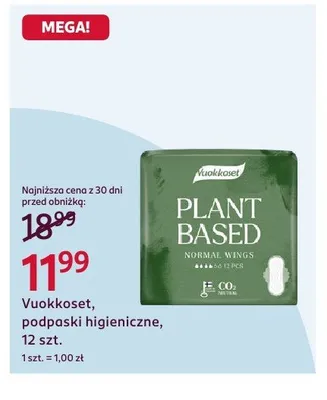 Podpaski higieniczne Vuokkoset Plant Based promocja w Rossmann