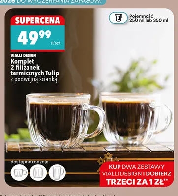 Komplet 2 filiżanek termicznych Tulip z podwójną ścianką 350 ml Vialli Design promocja w Biedronka