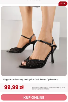 Sandały na szpilce eleganckie ozdobione cyrkoniami Renee promocja w Renee
