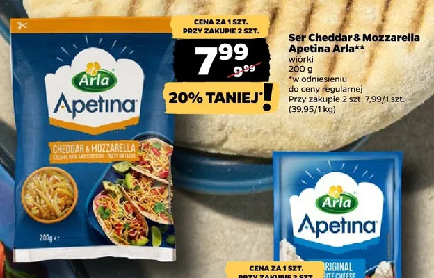 Ser Cheddar & Mozzarella wiórki Apetina Arla promocja w Netto