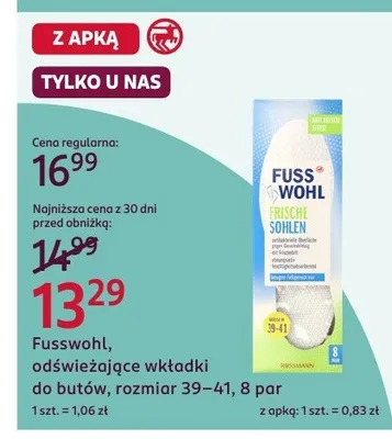 Odświeżające wkładki do butów, rozmiar 39-41 promocja w Rossmann