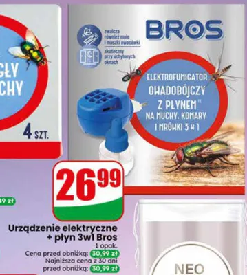 Elektrofumigator owadobójczy z płynem 3w1 na muchy komary i mrówki Bros promocja w Dino