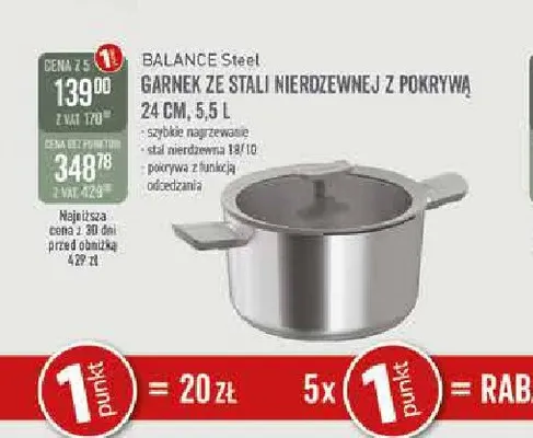 Garnek ze stali nierdzewnej z pokrywą Balance Steel 24 cm 5,5 l BergHOFF promocja w Selgros