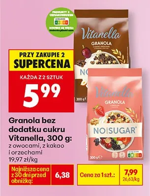 Granola bez dodatku cukru z owocami Vitanella promocja w Biedronka