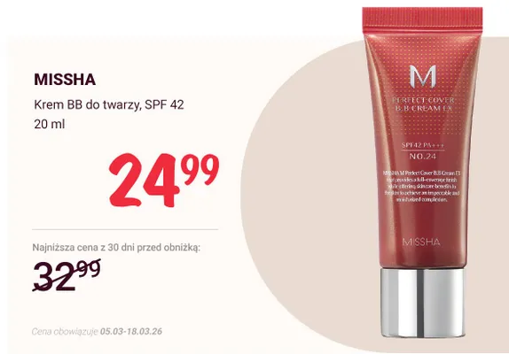 Krem BB do twarzy, SPF 42 promocja w Rossmann