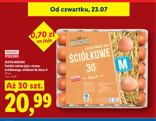 Jaja z chowu ściółkowego wielkość M klasa A Złota Nioska promocja w Lidl