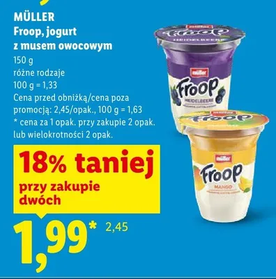 Jogurt z musem owocowym Müller Froop Mango promocja w Lidl