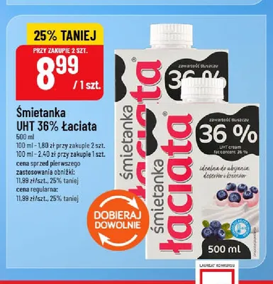 Śmietanka UHT Łaciata 36% promocja w POLOmarket