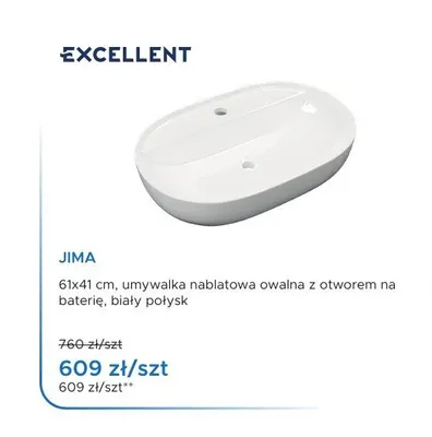 Umywalka nablatowa owalna Excellent Jima z otworem na baterię promocja w Blu Salony Łazienek
