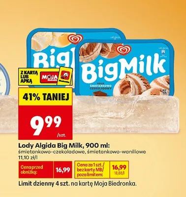 Lody Algida Big Milk śmietankowo-waniliowe promocja w Biedronka