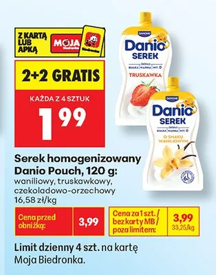 Serek homogenizowany Danone Danio Pouch truskawkowy promocja w Biedronka