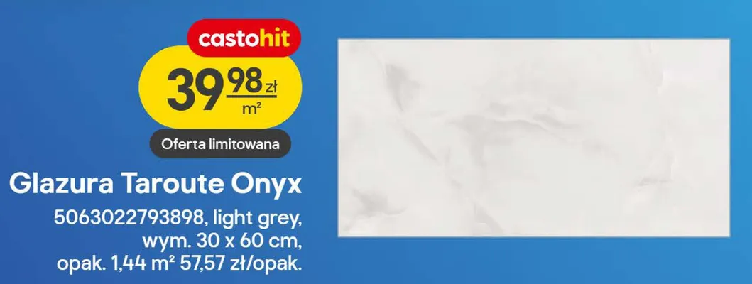 Glazura Taroute Onyx light grey 30x60cm promocja w Castorama