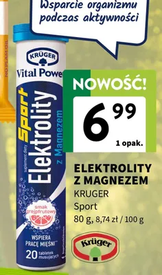 Elektrolity z magnezem Kruger Vital Power Sport smak grejpfrutowy promocja w Intermarche