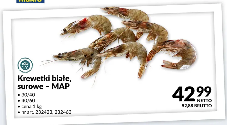 Krewetki białe surowe MAP 40/60 promocja w Makro