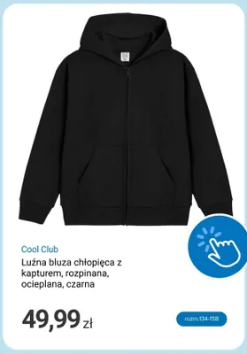 Luźna bluza chłopięca z kapturem rozpinana ocieplana czarna Cool Club promocja w Smyk