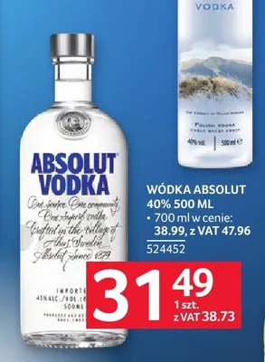 Wódka Absolut 40% promocja w Selgros