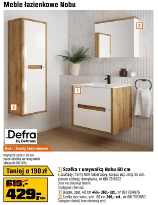 Szafka z umywalką Nobu 60cm 2 szuflady, fronty MDF lakier biały promocja w OBI