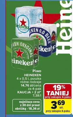 Piwo bezalkoholowe Heineken 0.0 4-pak 0,5l promocja w Carrefour