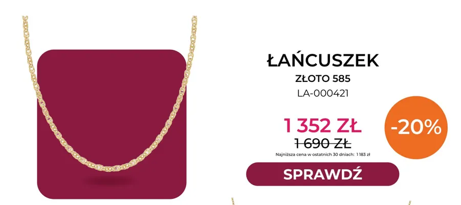 Łańcuszek złoto 585 LA-000421 Briju promocja w Briju