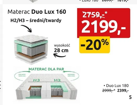 Materac Duo Lux 180 H2/H3 promocja w Black Red White