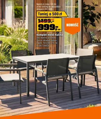 Komplet mebli Kulina stal tkanina 6 krzeseł stół ze szklanym blatem 150x90x75cm OBI promocja w OBI