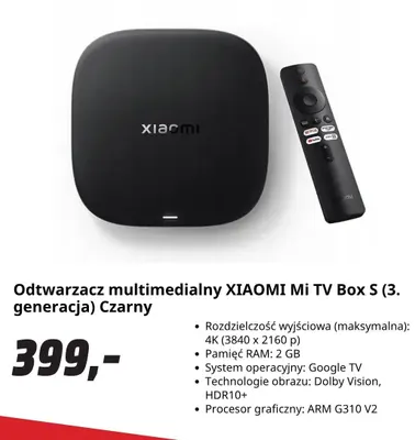 Odtwarzacz multimedialny Xiaomi Mi Tv Box S (3. generacja) czarny promocja w Media Markt