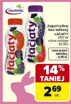 Jogurt pitny bez laktozy Łaciaty promocja w Carrefour
