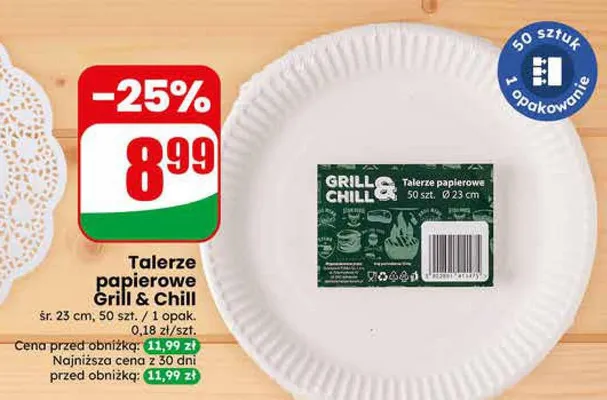 Talerze papierowe Grill & Chill śr. 25cm 50szt. promocja w Dino