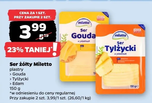 Ser żółty Miletto plastry Gouda, Tylżycki promocja w Netto