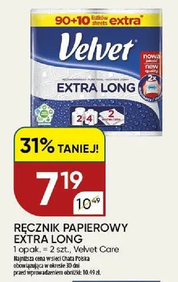 Ręcznik papierowy Velvet Extra Long promocja w Chata Polska