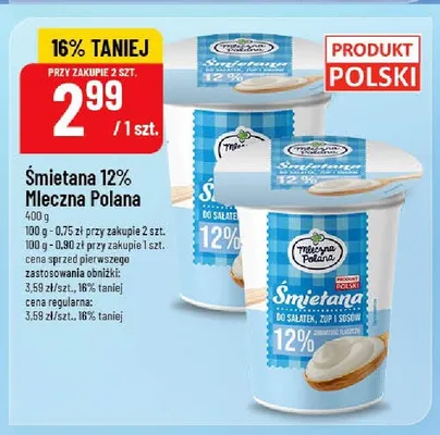 Śmietana 12% Mleczna Polana promocja w POLOmarket