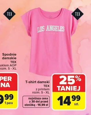 T-shirt damski TEX z printem rozm. S-XL promocja w Carrefour