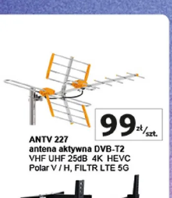 Antena aktywna Emmerson ANTV 227 DVB-T2 VHF UHF 25dB 4K HEVC Polar V / H, FILTR LTE 5 g promocja w Auchan