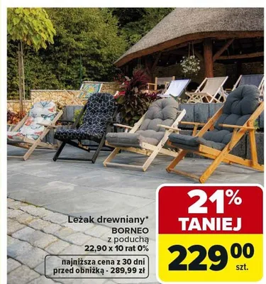 Leżak drewniany z poduchą promocja w Carrefour