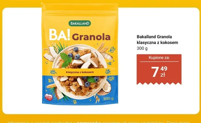 Granola Bakalland BA! klasyczna z kokosem promocja w Dino