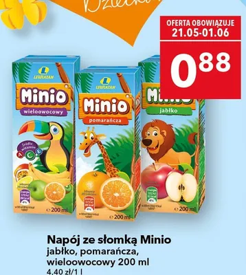 Napój ze słomką Minio wieloowocowy promocja w LEWIATAN