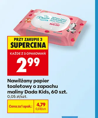 Nawilżany papier toaletowy o zapachu maliny Dada Kids promocja w Biedronka