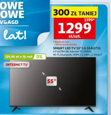 SMART LED TV 55" LG 55AU731 4K ULTRA HD Internet TV HDR10 Wi-Fi bluetooth HDMI x 3 USB x 2 klasa F promocja w Auchan