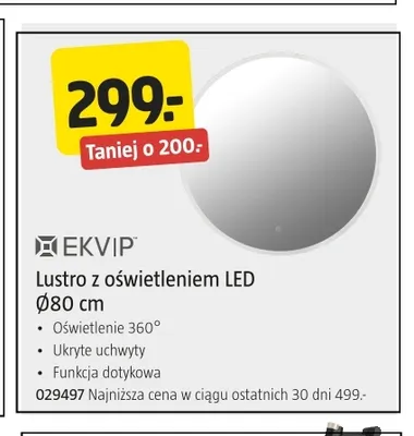 Lustro z oświetleniem LED Ø80 cm Ekvip promocja w Jula