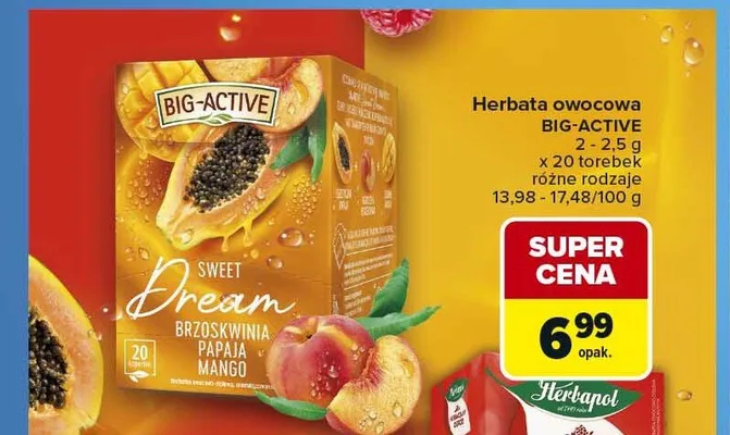 Herbata owocowa BIG-ACTIVE Brzoskwinia Papaja Mango promocja w Carrefour