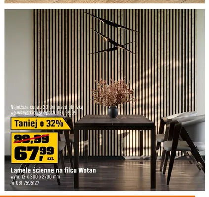 Lamele ścienne na filcu Wotan wym. 13x300x2700mm promocja w OBI