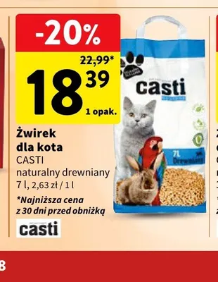 Żwirek dla kota Casti naturalny drewniany promocja w Intermarche