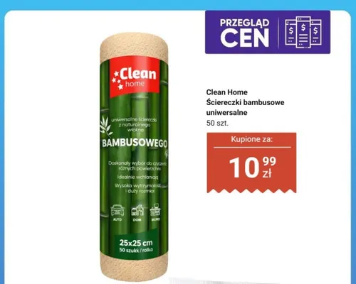 Ściereczki bambusowe uniwersalne Clean Home 25x25 cm 50-pak promocja w Dino