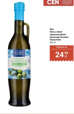 Oliwa z oliwek Elios najwyższej jakości pierwszego tłoczenia Chania Kritis promocja w Biedronka