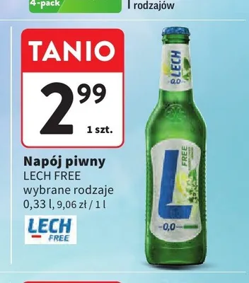 Napój piwny bezalkoholowy Lech Free promocja w Intermarche