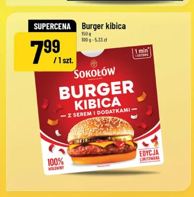Burger kibica z serem i dodatkami Sokołów promocja w POLOmarket