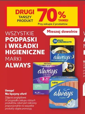 Podpaski i wkładki higieniczne marki Always promocja w Kaufland