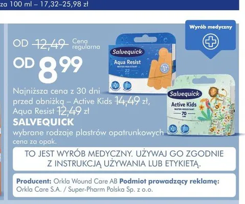 Plastry opatrunkowe SALVEQUICK Aqua Resist promocja w Super-Pharm