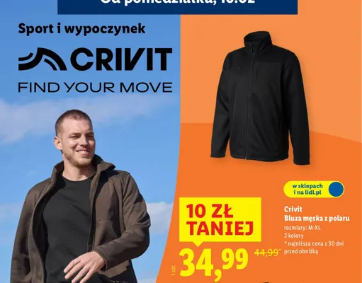 Bluza męska z polaru, 2 kolory promocja w Lidl