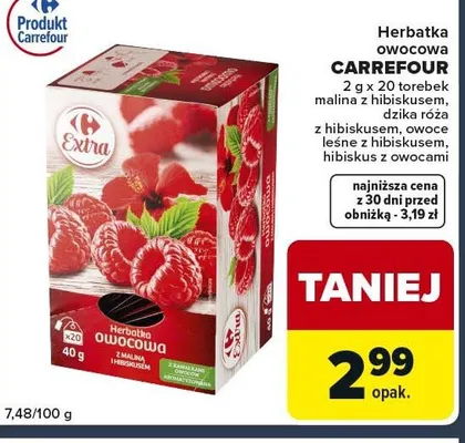 Herbatka owocowa 2 g x 20 torebek malina z hibiskusem, dzika róża z hibiskusem, owoce leśne z hibiskusem, hibiskus z owocami promocja w Globi